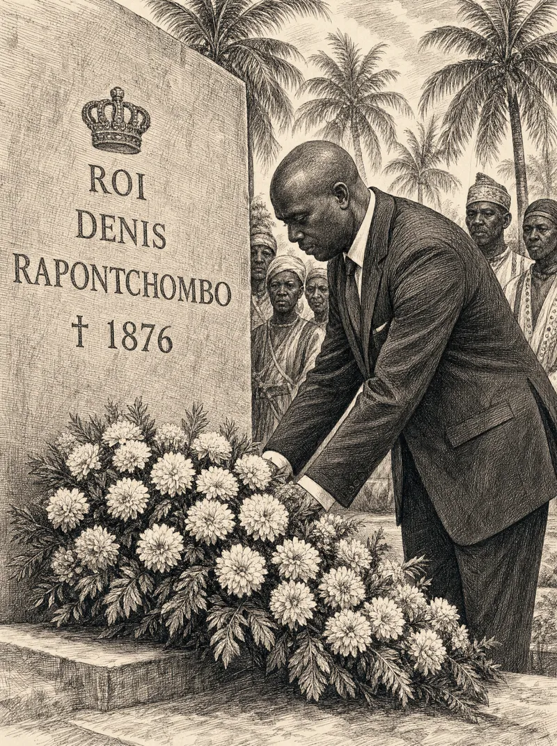 Dépôt de gerbe devant la stèle du Roi Denis Rapontchombo